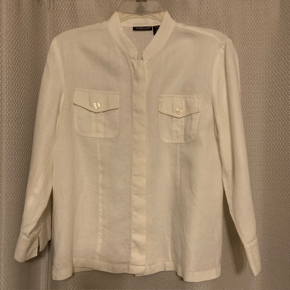 WilliSmith White 100% Linen Women’s Blouse w/ front pockets - Size Medium - Picture 1 of 10